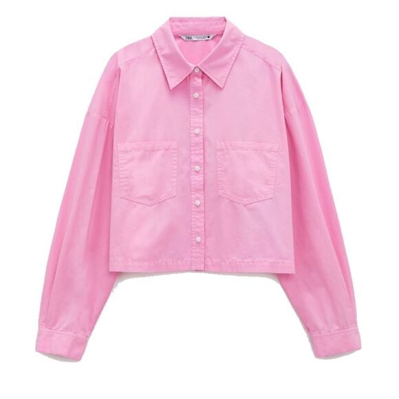 ⭕️ ZARA Pink Cropped Shirt Small - Picture 1 of 5